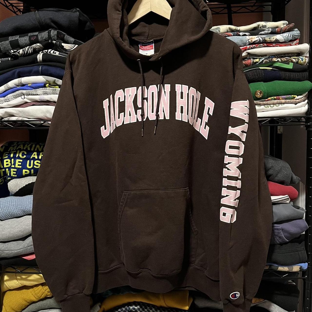 Medium Y2K Champion Jackson Hole Wyoming Chocolate. Depop