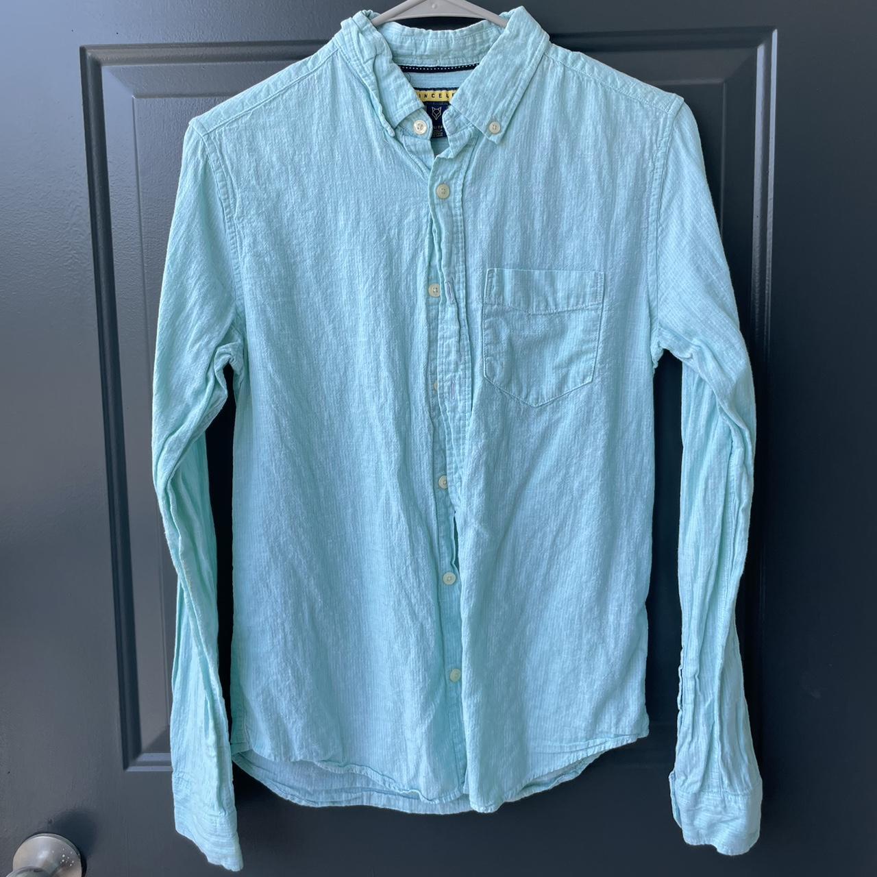 prince fox, light green, button down, size XS, some... - Depop