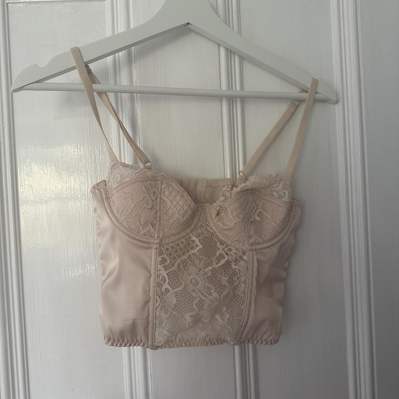 urban outfitters pink lace detailing cropped corset... - Depop