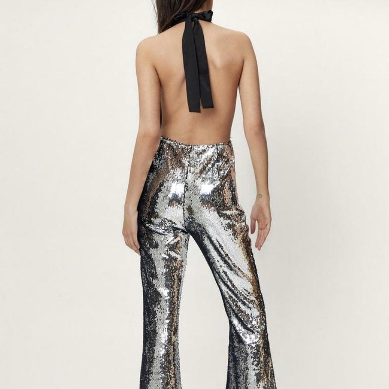 Silver sequin jumpsuit - perfect for a night out or... - Depop