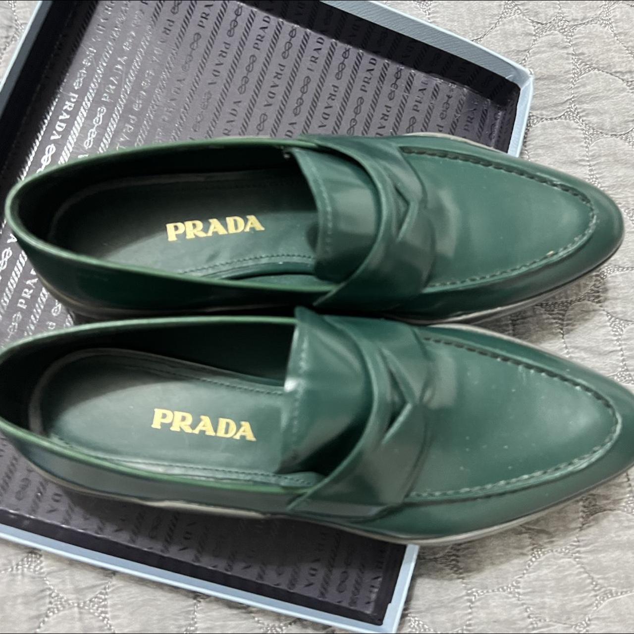 Green hot sale prada loafers