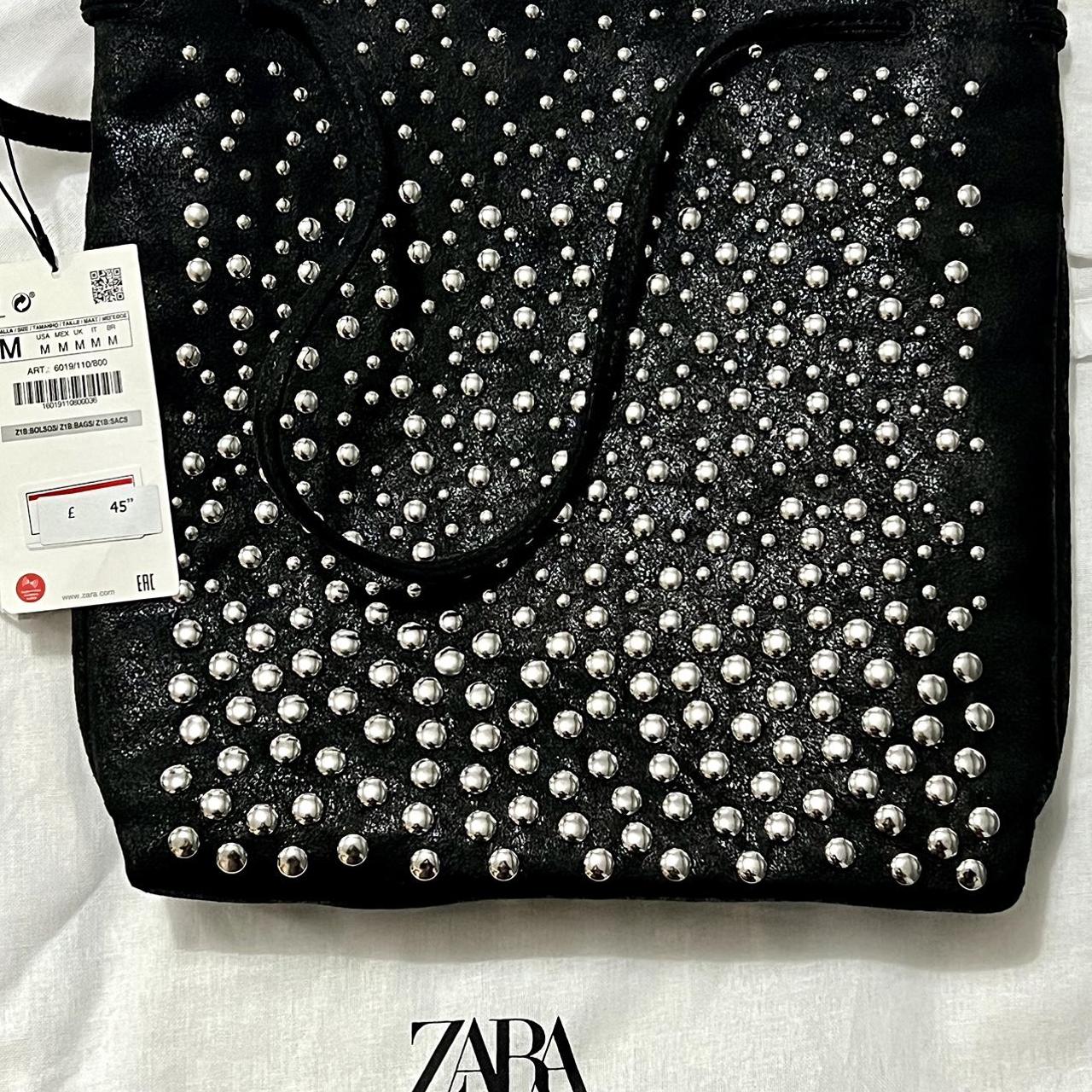 Zara black studded tote bag sale