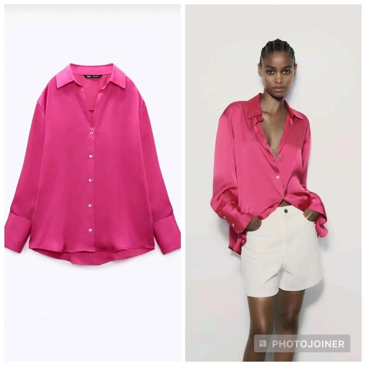 Zara basic fuschia pink satin shirt Long sleeve. Depop