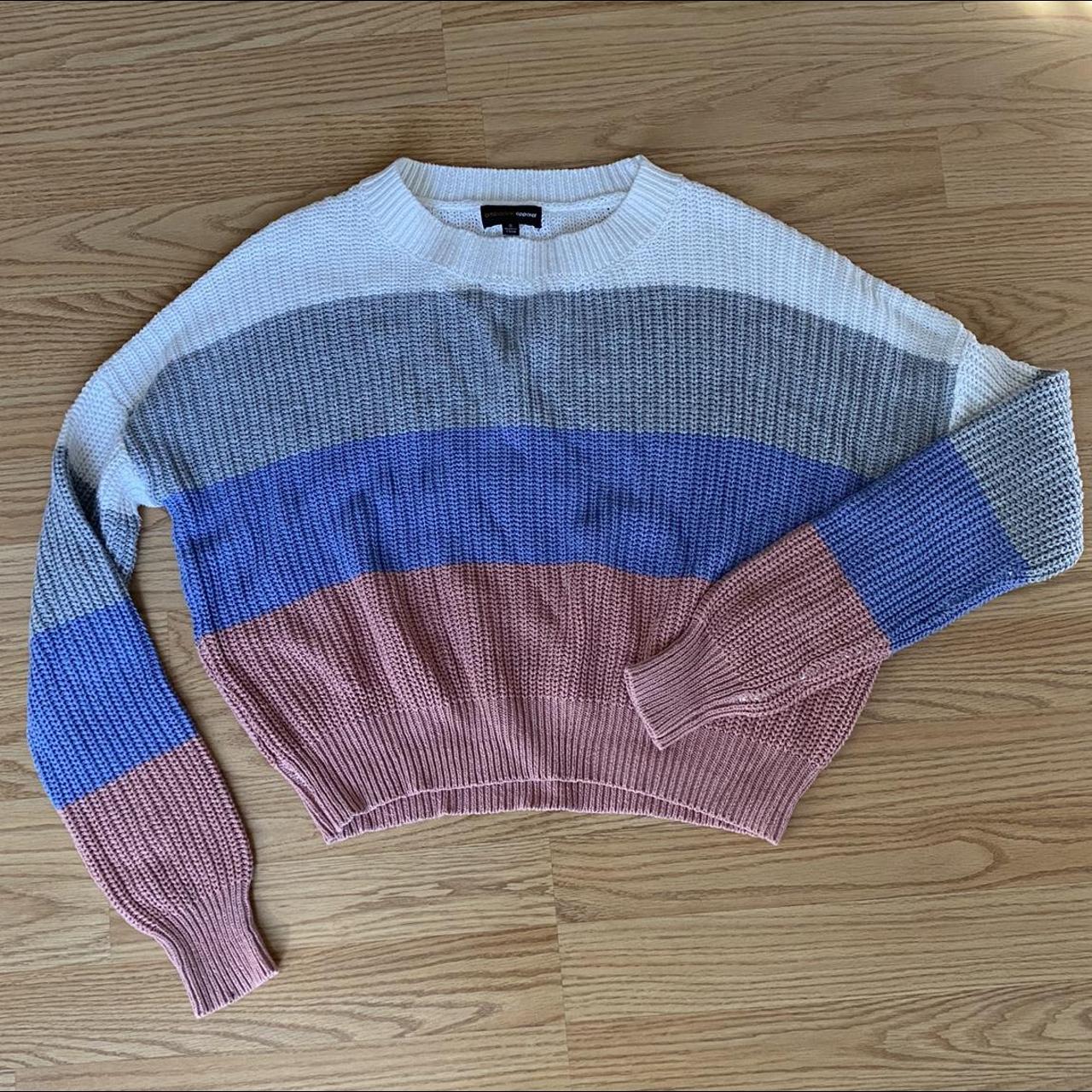 Ambiance Apparel Women's Grey and Pink Jumper Depop