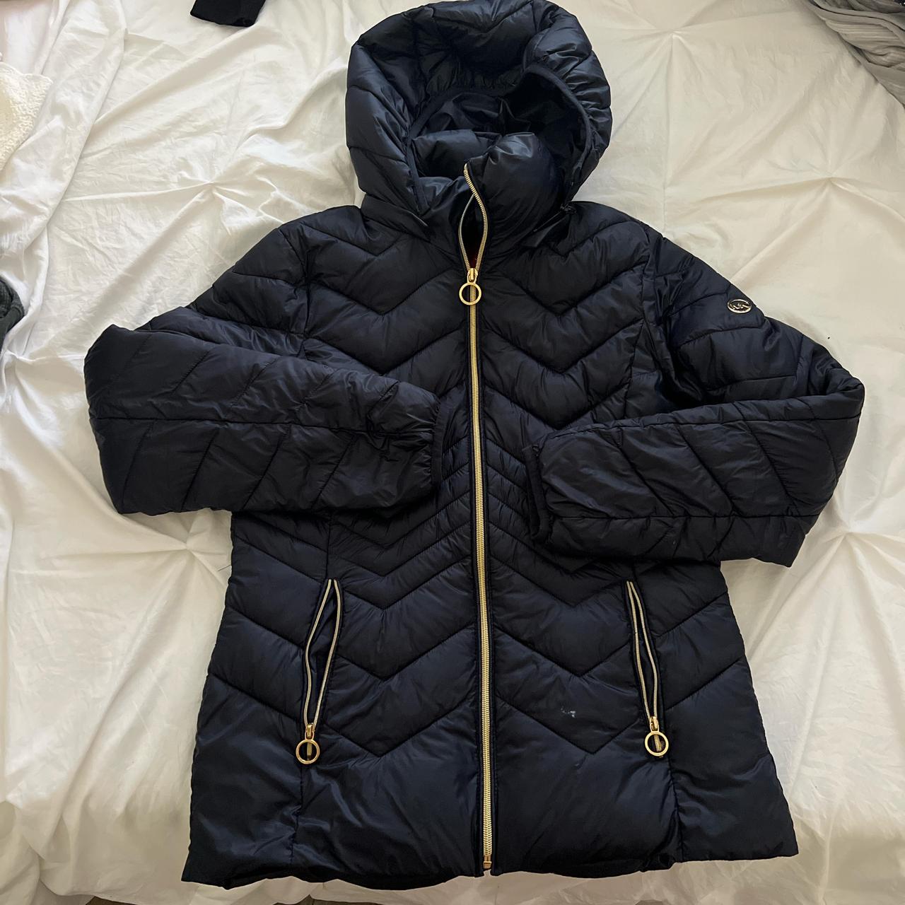 Michael Kors navy puffer jacket with gold detailing. Depop
