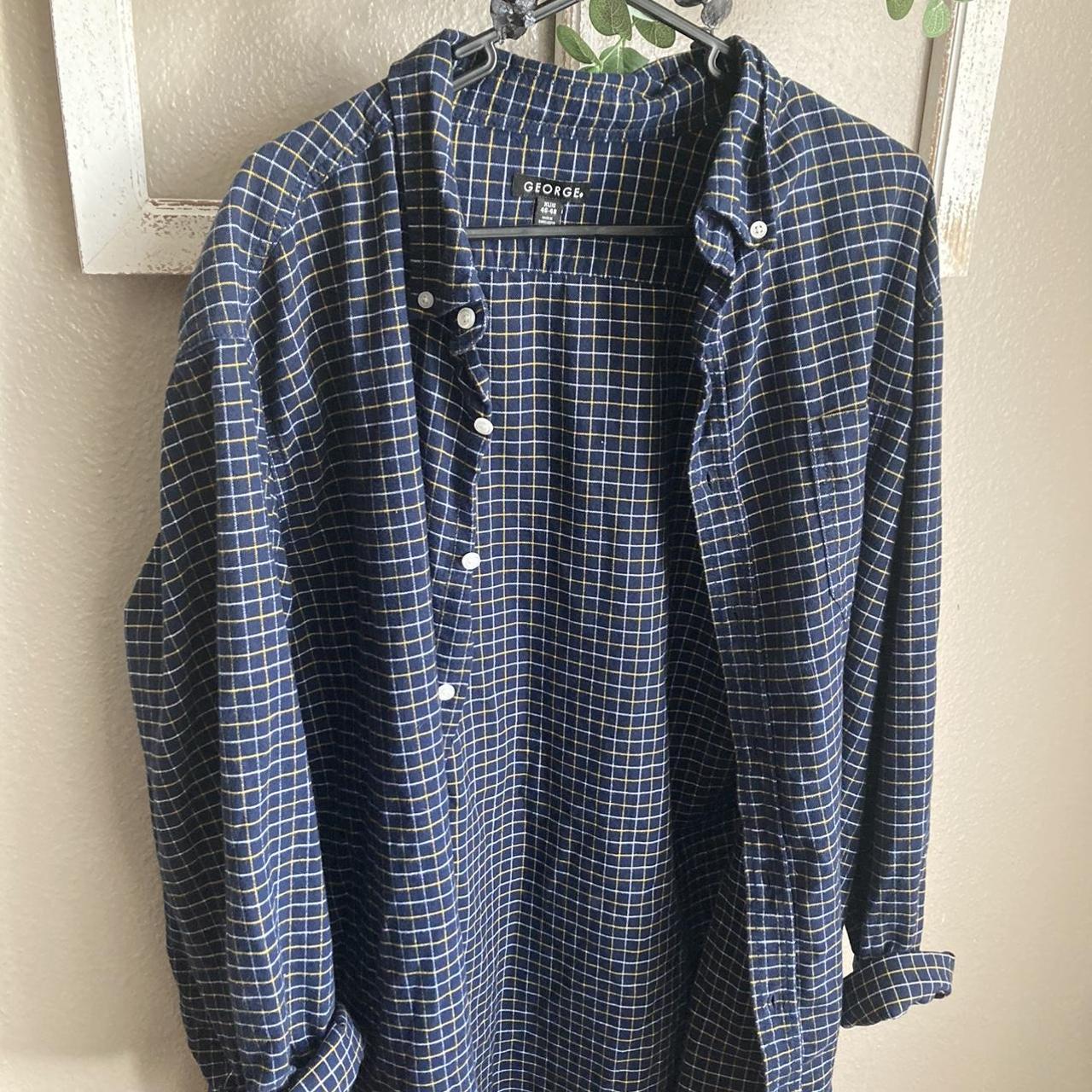 Navy Blue and Yellow Flannel Shirt! This shirt is SO... - Depop