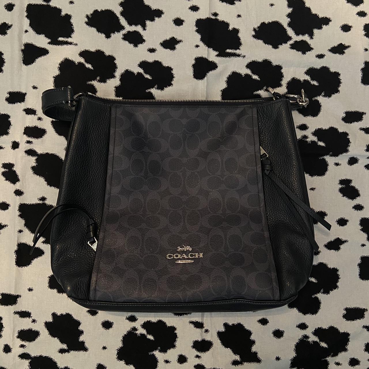 A dark navy blue cow leather Coach shoulder bag from - Depop