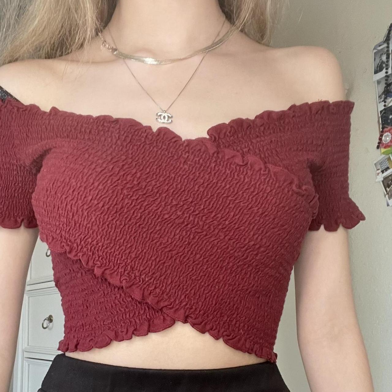 Hollister red off outlet the shoulder top