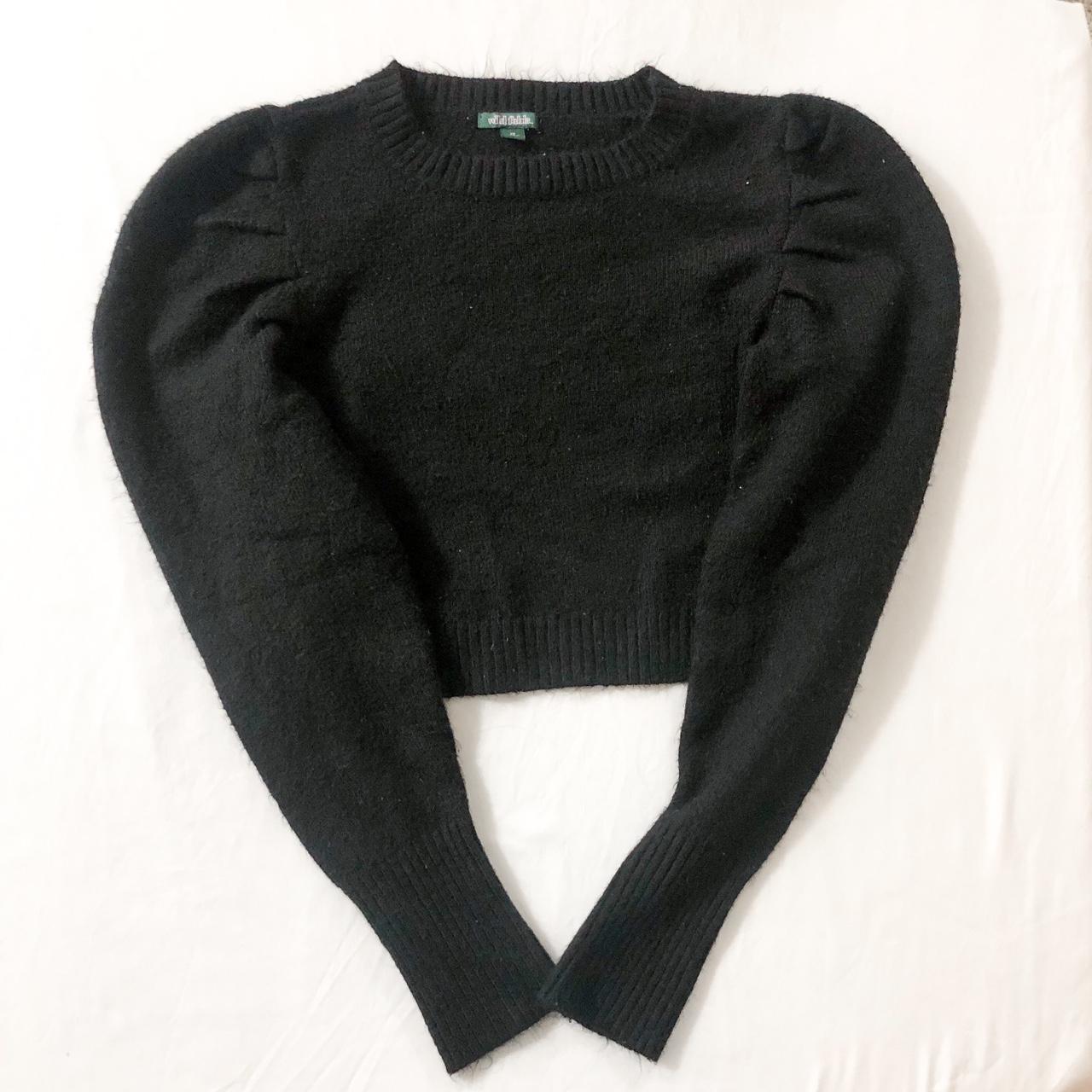 Black cropped sleeved sweater with embroidery I'm - Depop