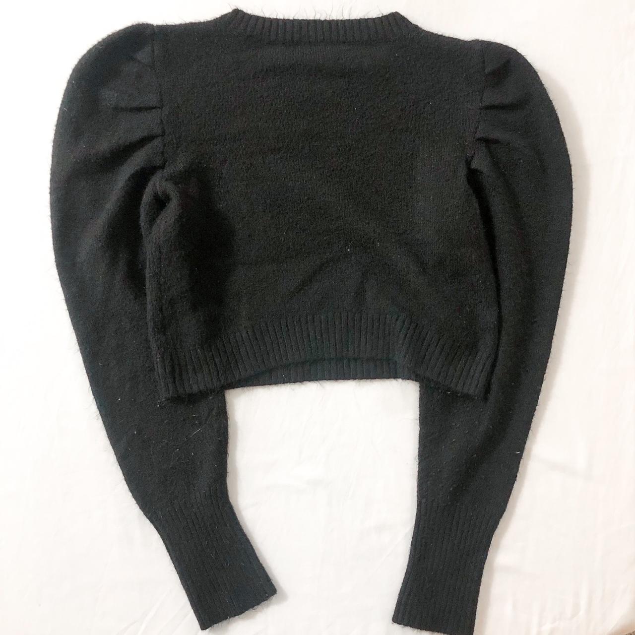 Black cropped sleeved sweater with embroidery I'm - Depop