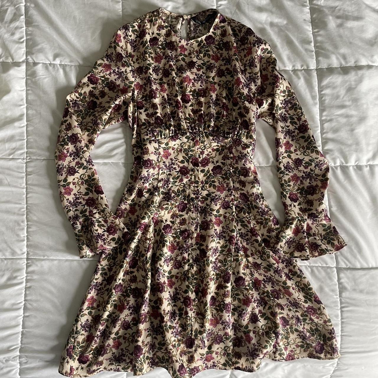 zara floral mini dress size S, warm vintage floral... - Depop