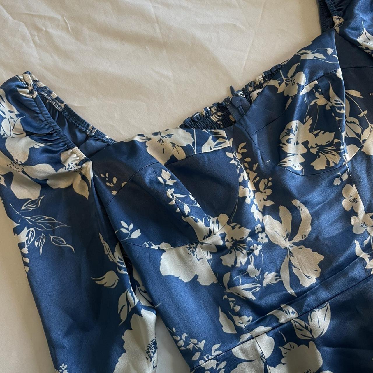 reformation gloriana silk midi dress blue floral,... - Depop