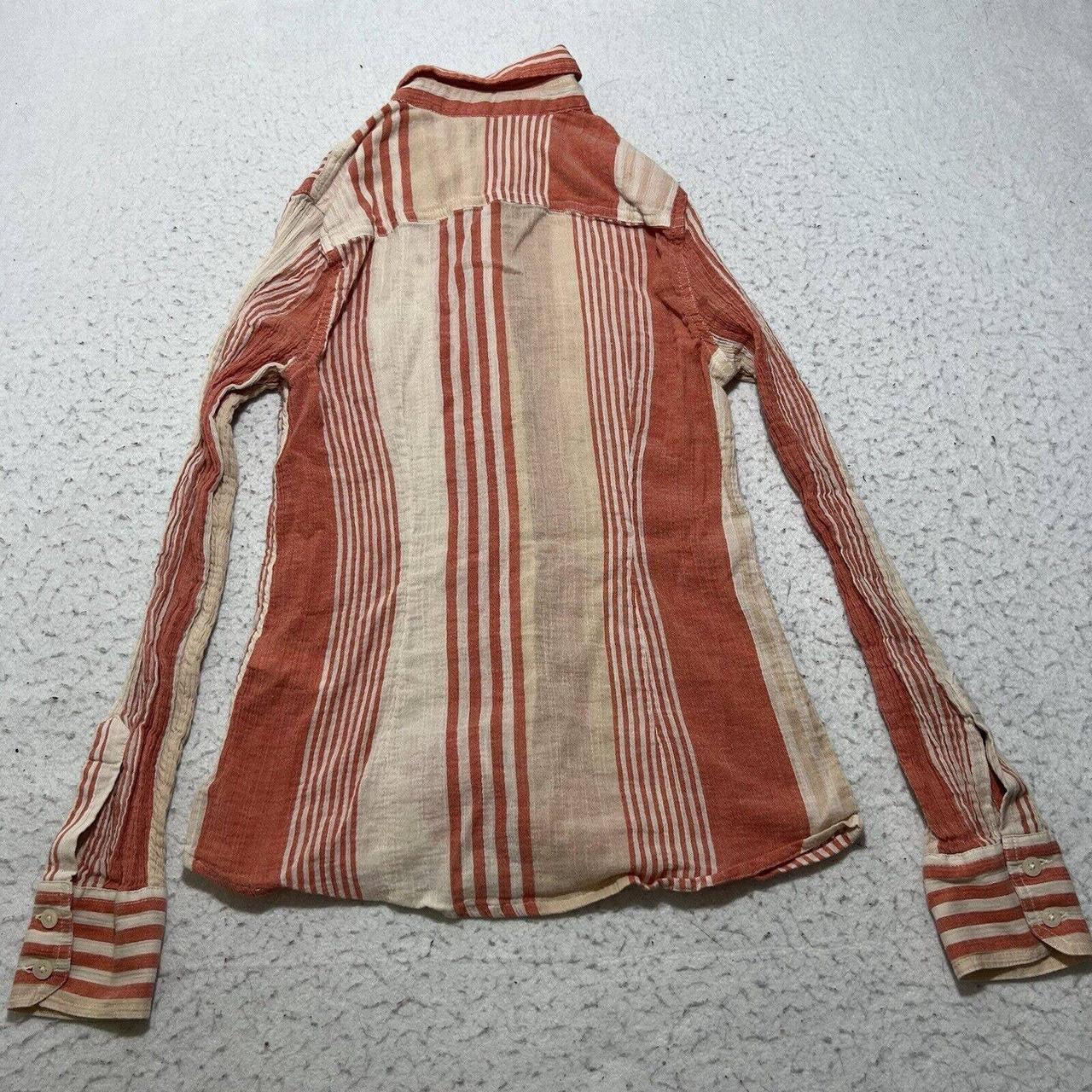 Lucky Brand Cream Tan Brown Striped Linen - Depop