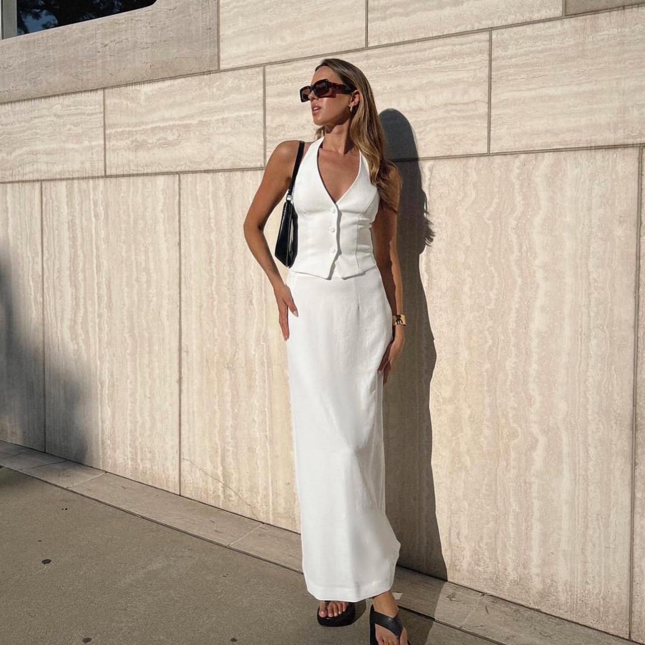 Kookai OYSTER MIDI SKIRT natural white Size 34... Depop