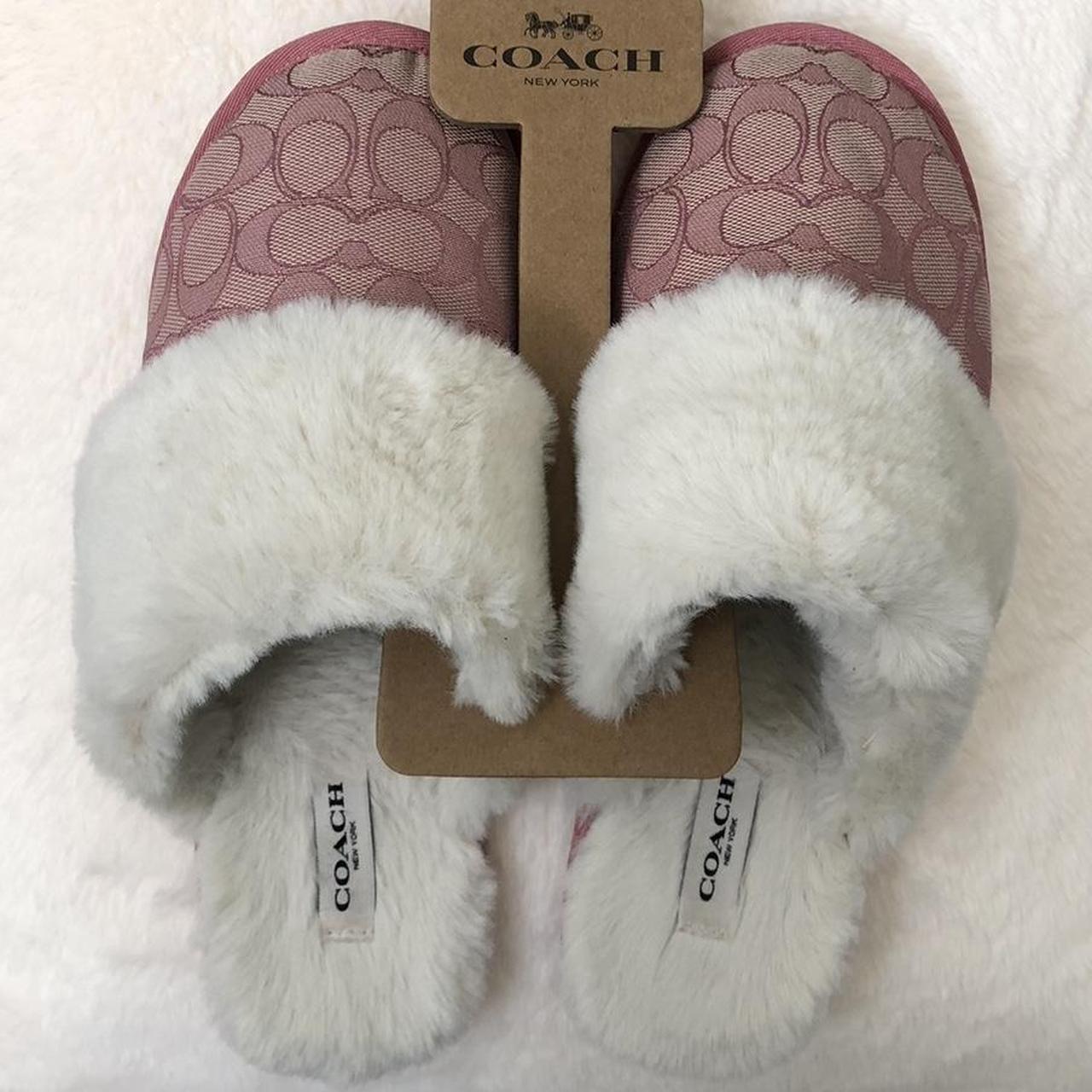 Coach Women's Pink and Cream Slippers | Depop