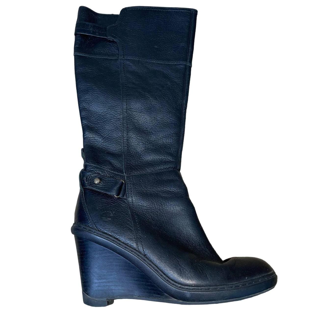 TIMBERLAND Black Wedge Heel Leather Boots Excellent... - Depop