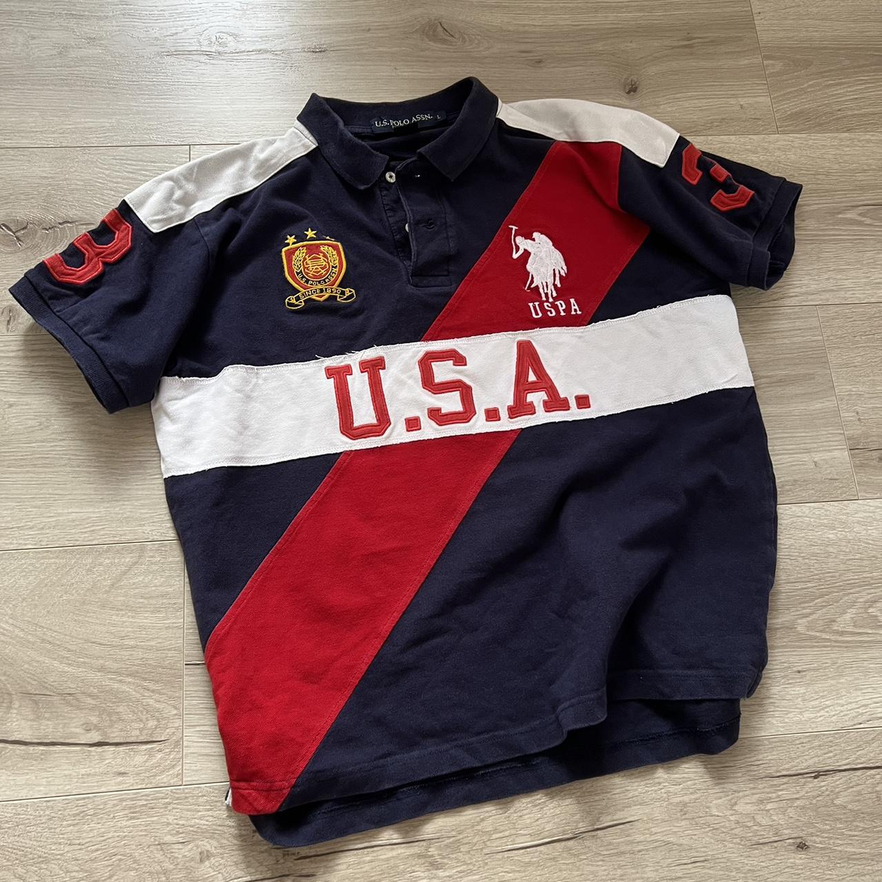 Polo Ralph Lauren USA rugby shirt number 3 navy red | Depop