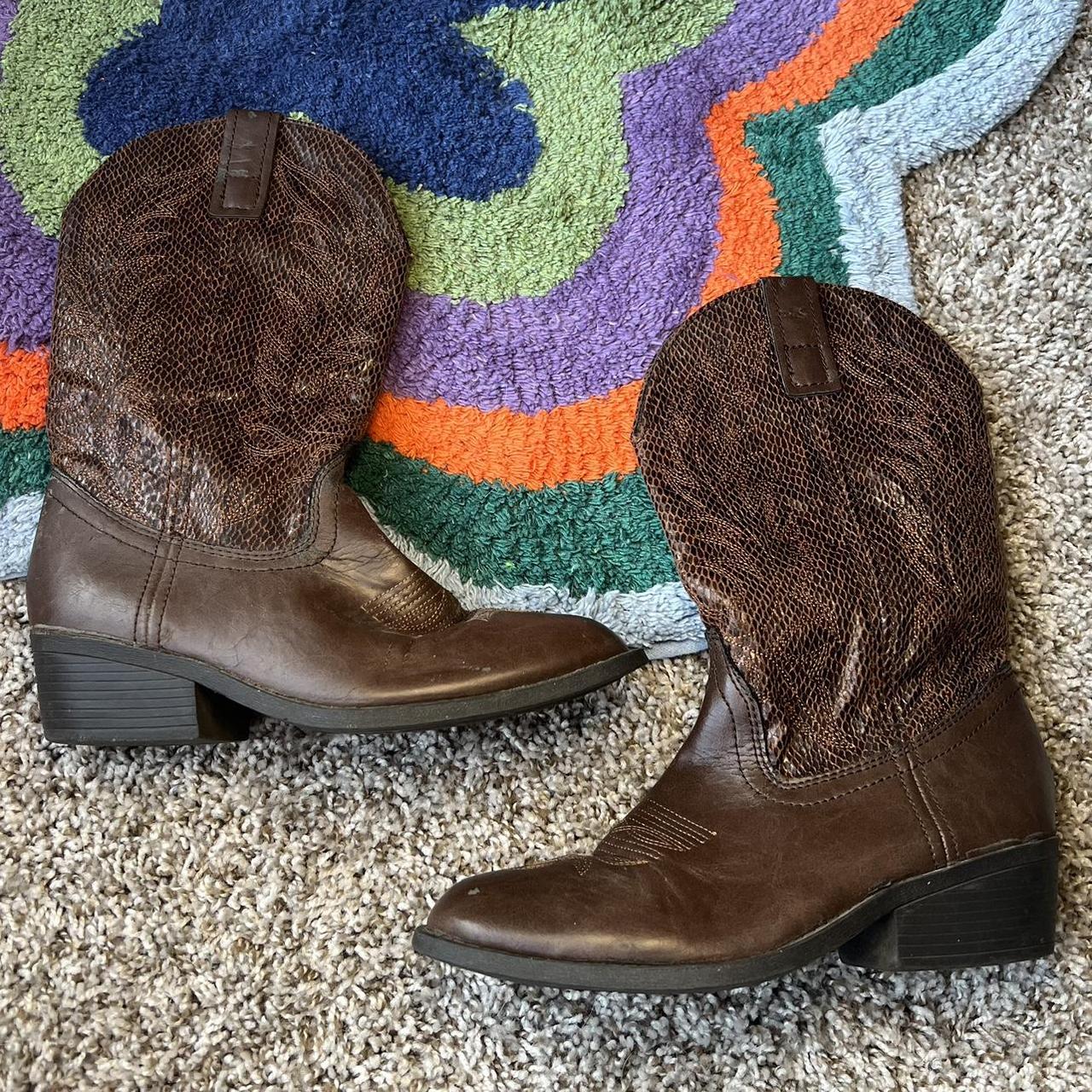 brown faux snake skin stitched cowboy cowgirl boots. Depop