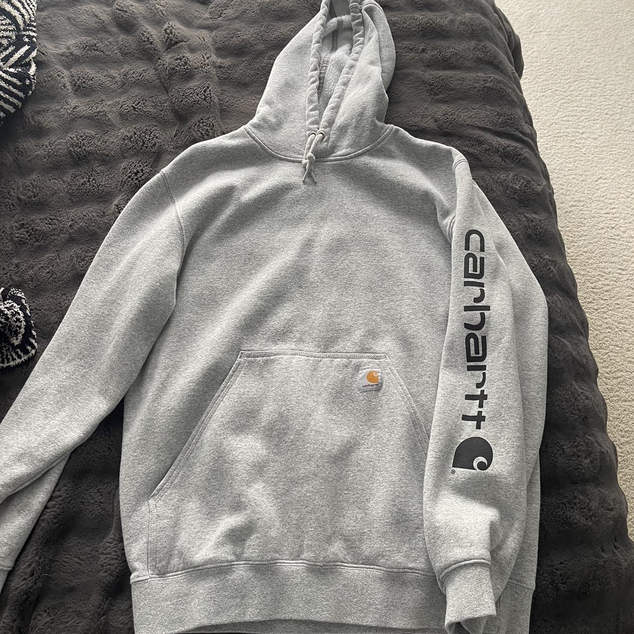 Carhartt grey hoodie only worn a few times super... - Depop