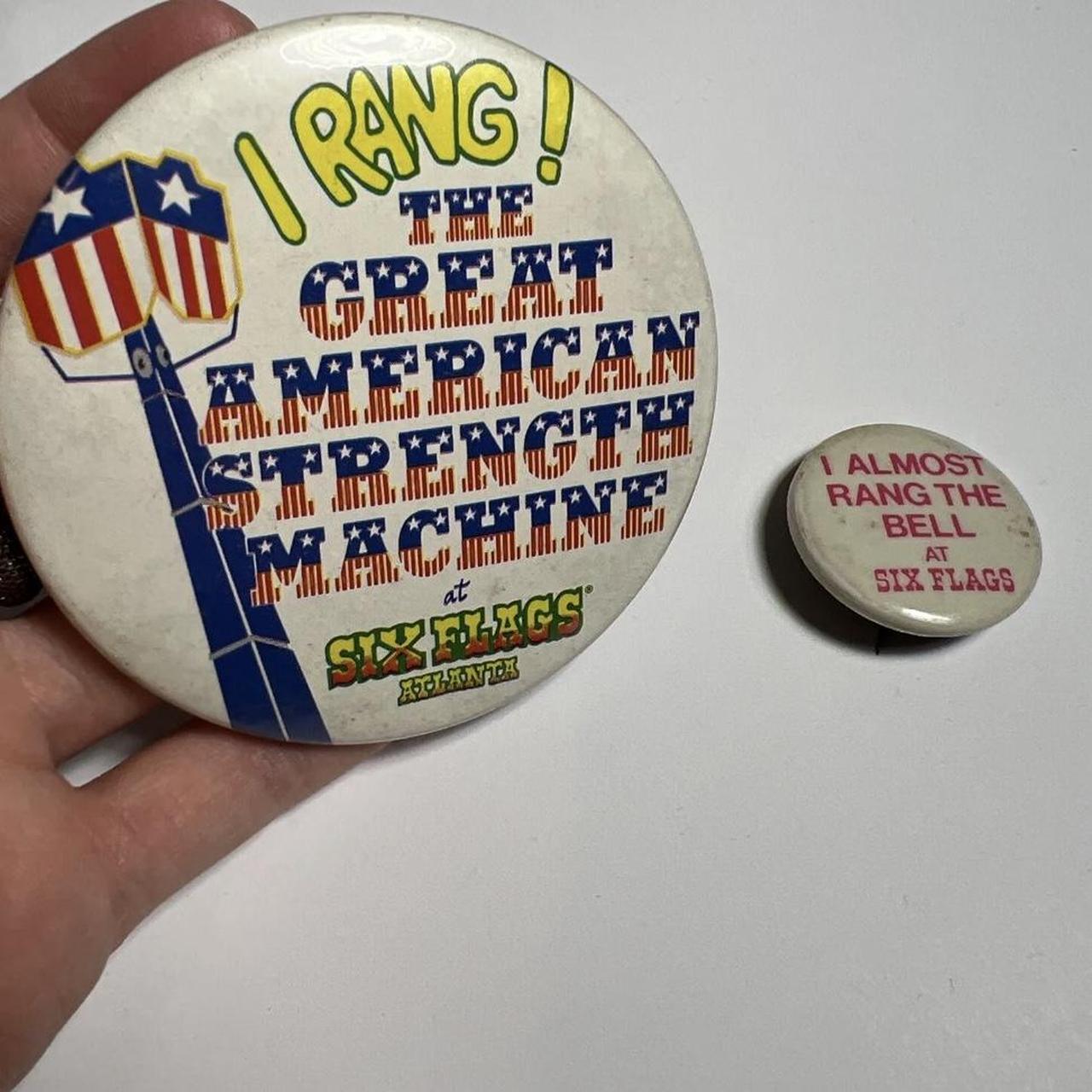 2 VINTAGE Six Flags Pins “Rang The Bell” The Great... - Depop