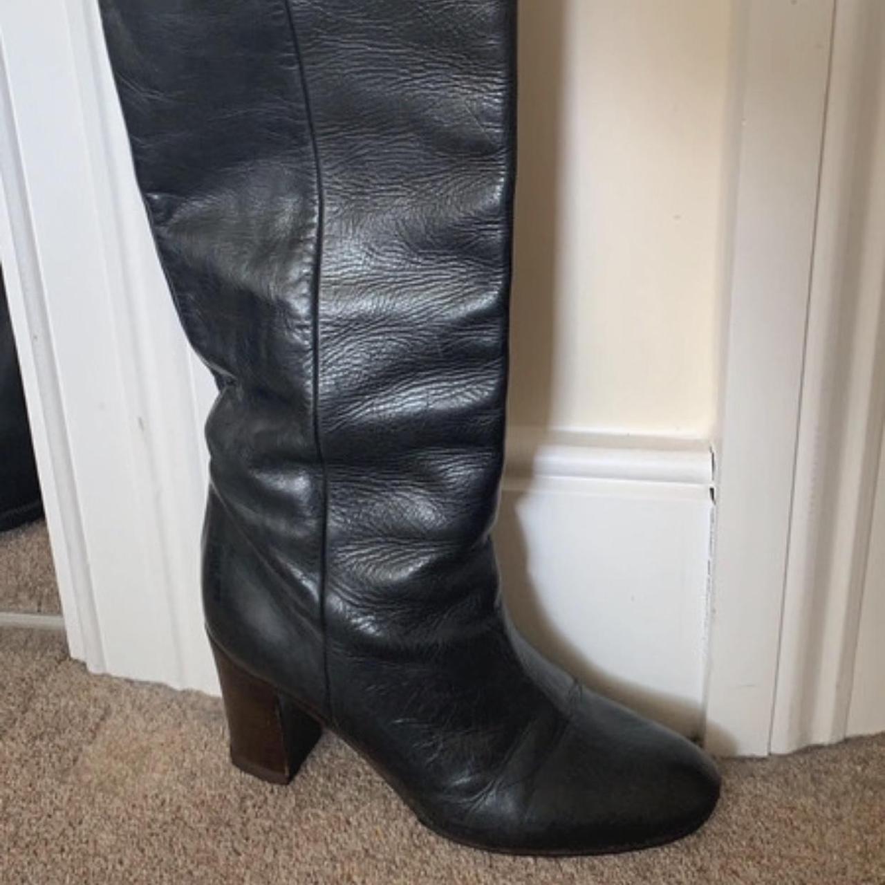 Black nappa leather Italian boots with 10 cm heels.... - Depop