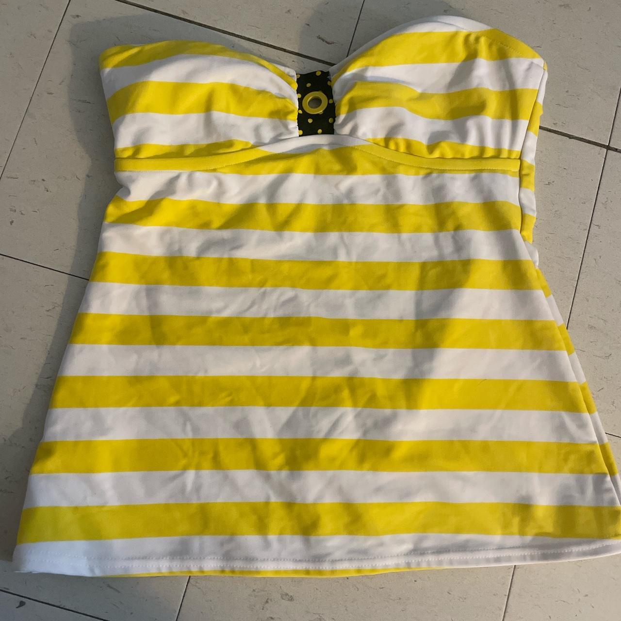 Yellow and white preppy swimsuit top Fits size small... - Depop