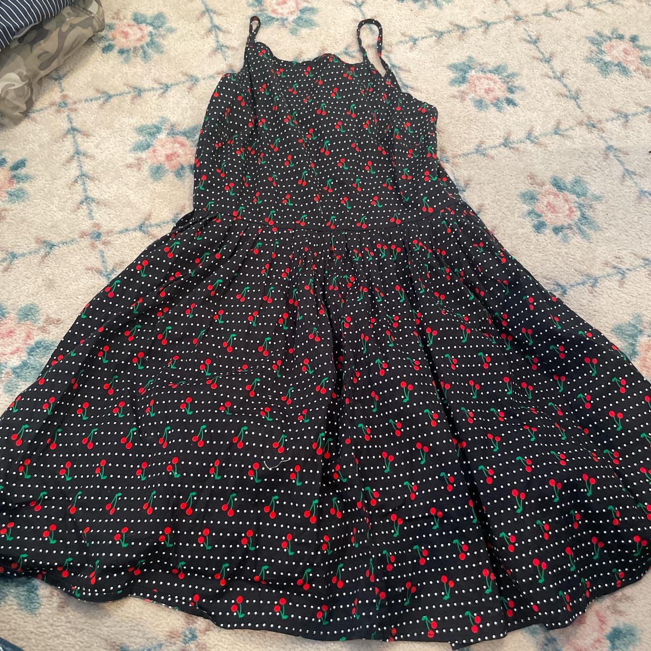 Vintage cherry red and black dress with white polka... - Depop