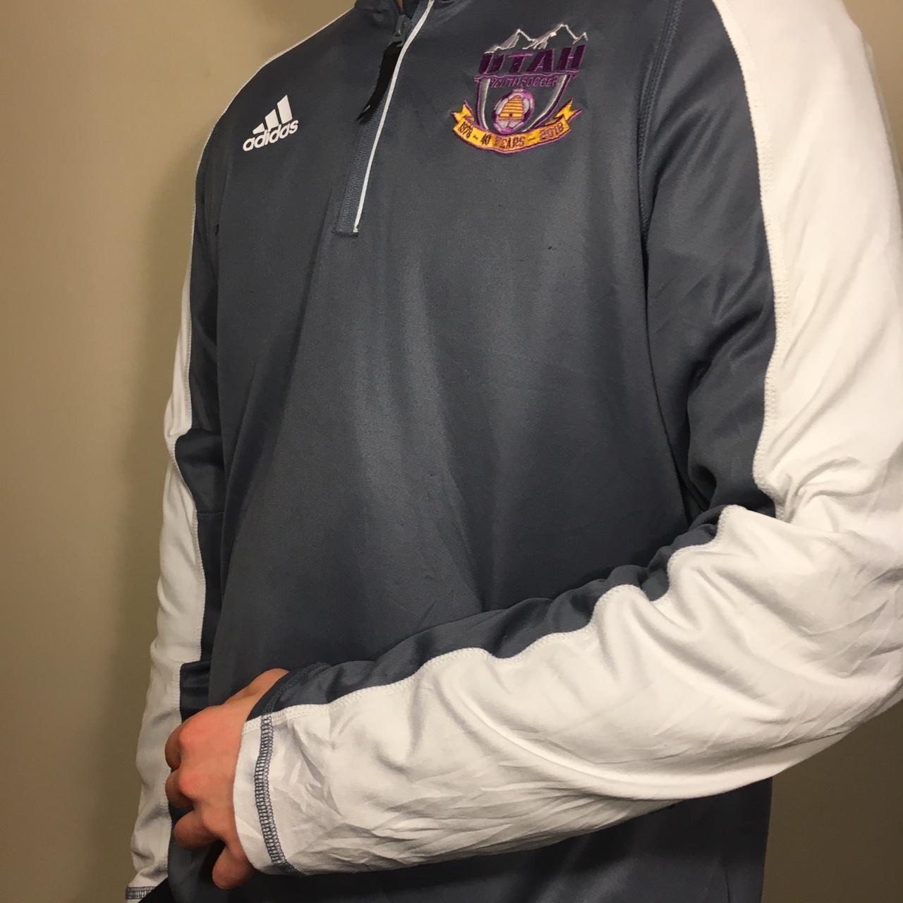 Adidas Grey and White Quarter Zip Track Top Jacket... Depop