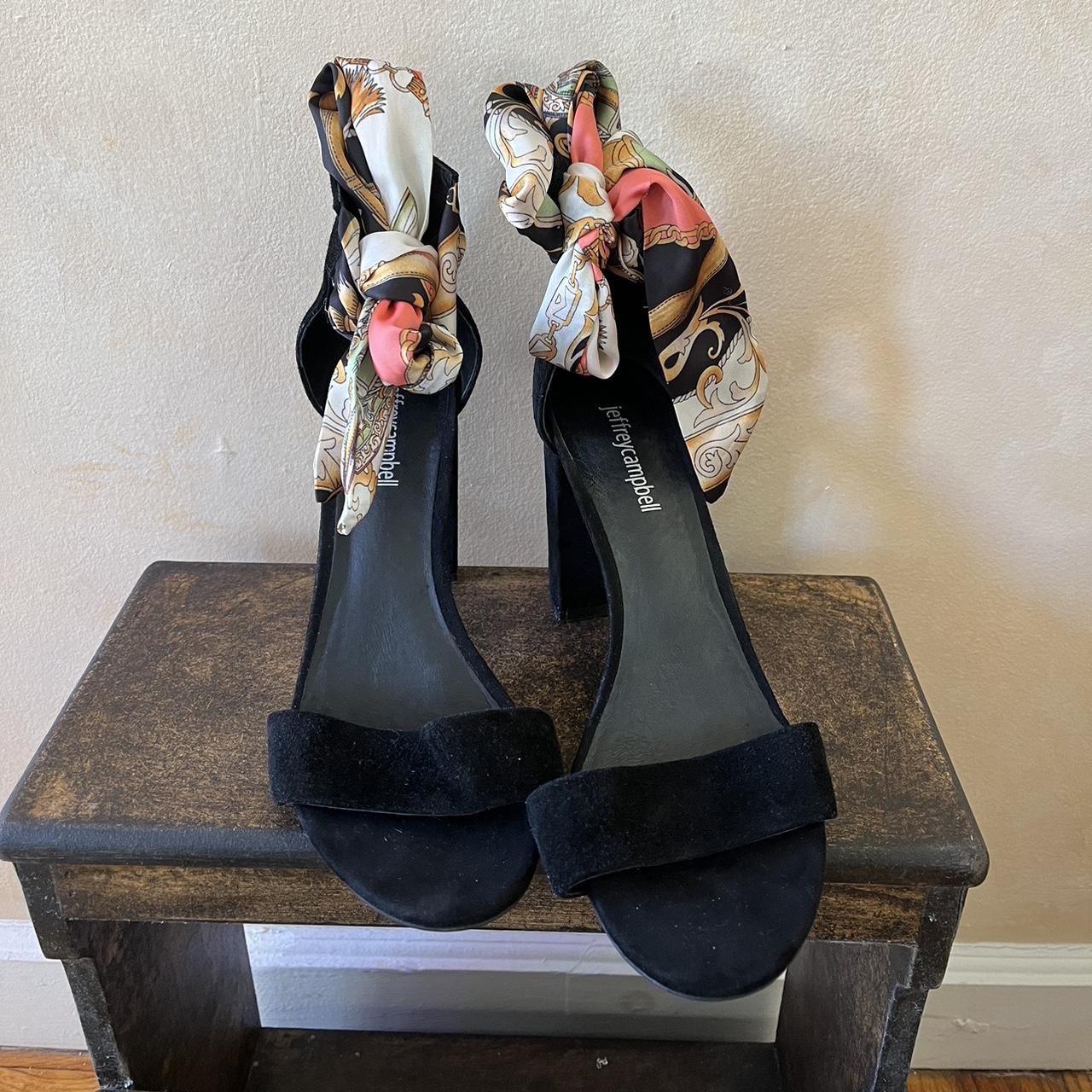 Jeffrey Campbell Scarf Tie Heels Black suede Silk... Depop