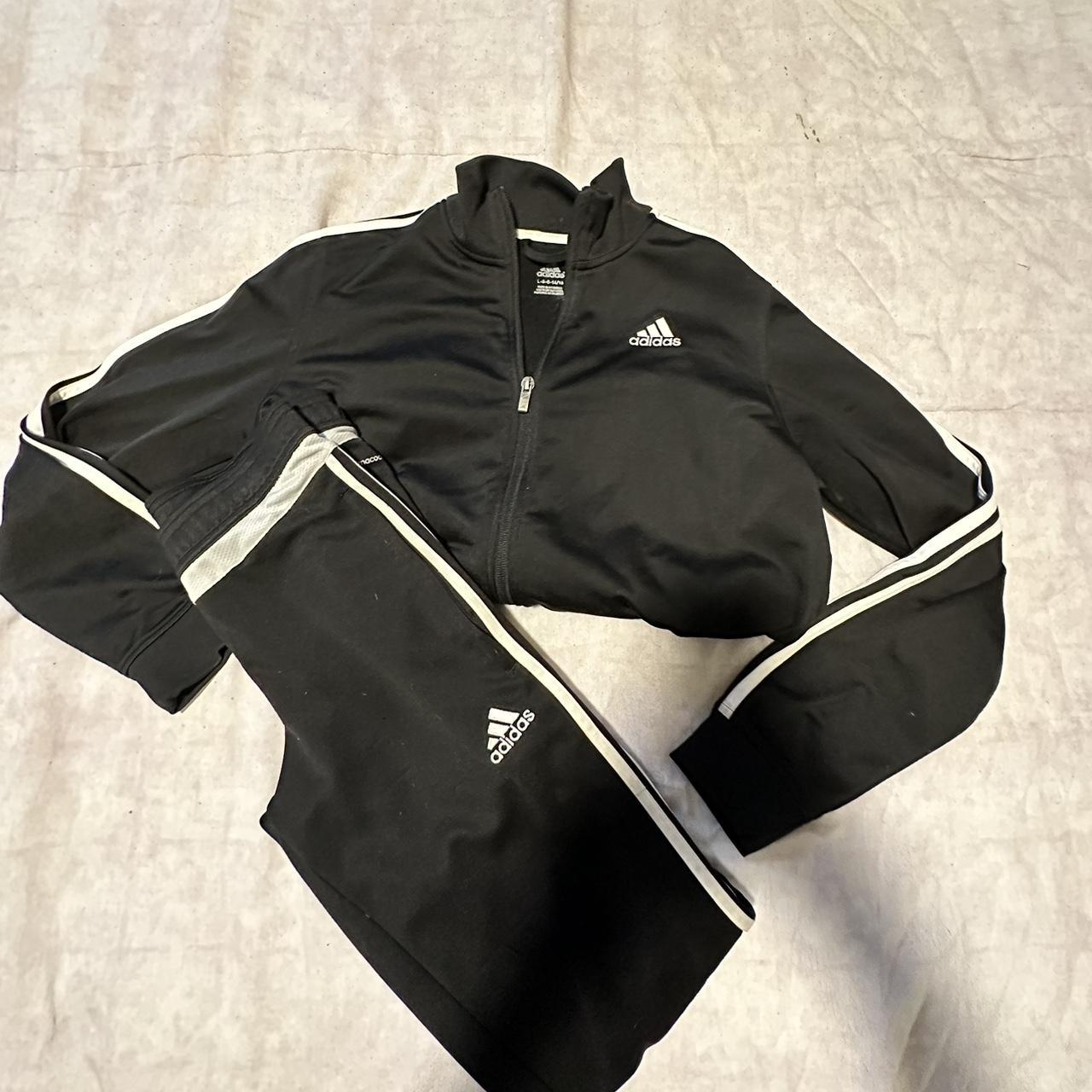 Adidas Black/White Tracksuit Set Jacket Size:... - Depop