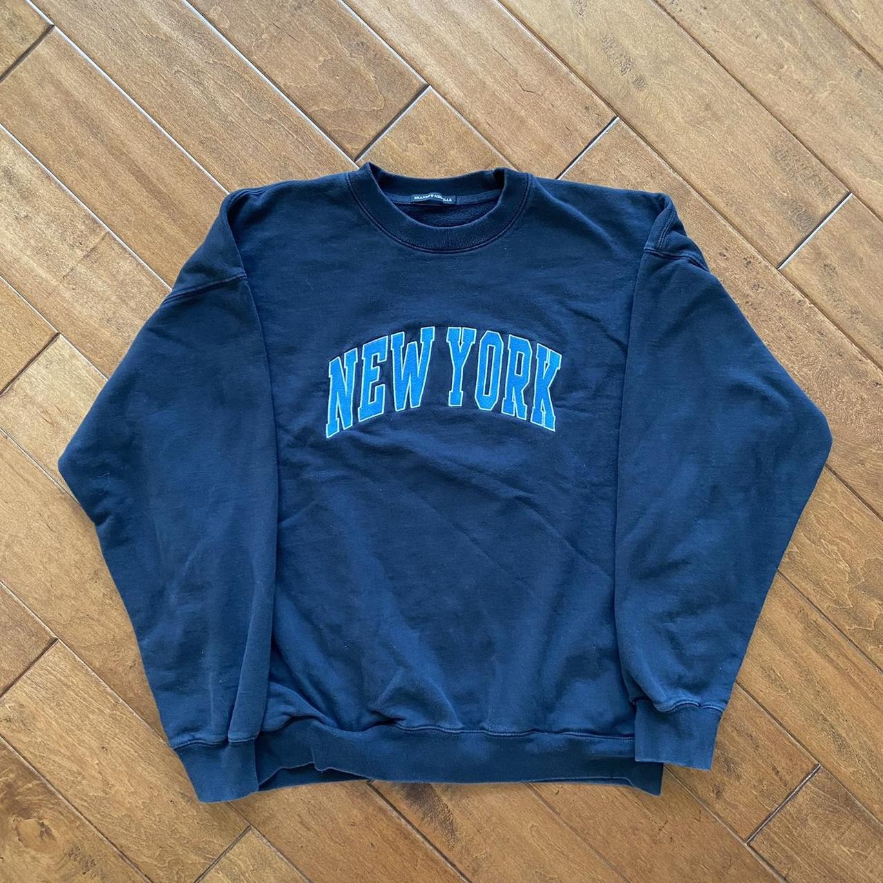 Brandy Melville Men's Blue and White Sweatshirt | Depop