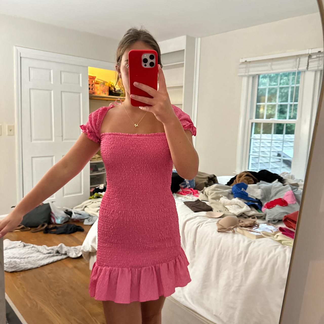 Hot Pink textured Zara dress Size Small Depop