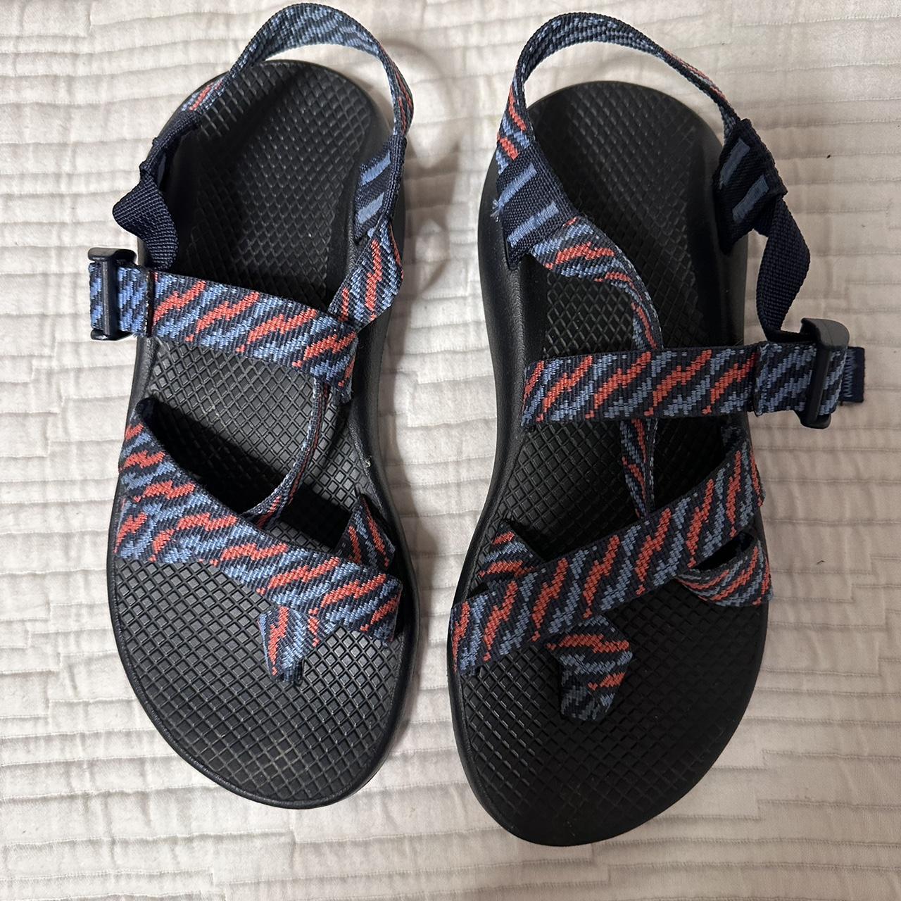 Blue and Red Chacos. I have no idea what size these... - Depop