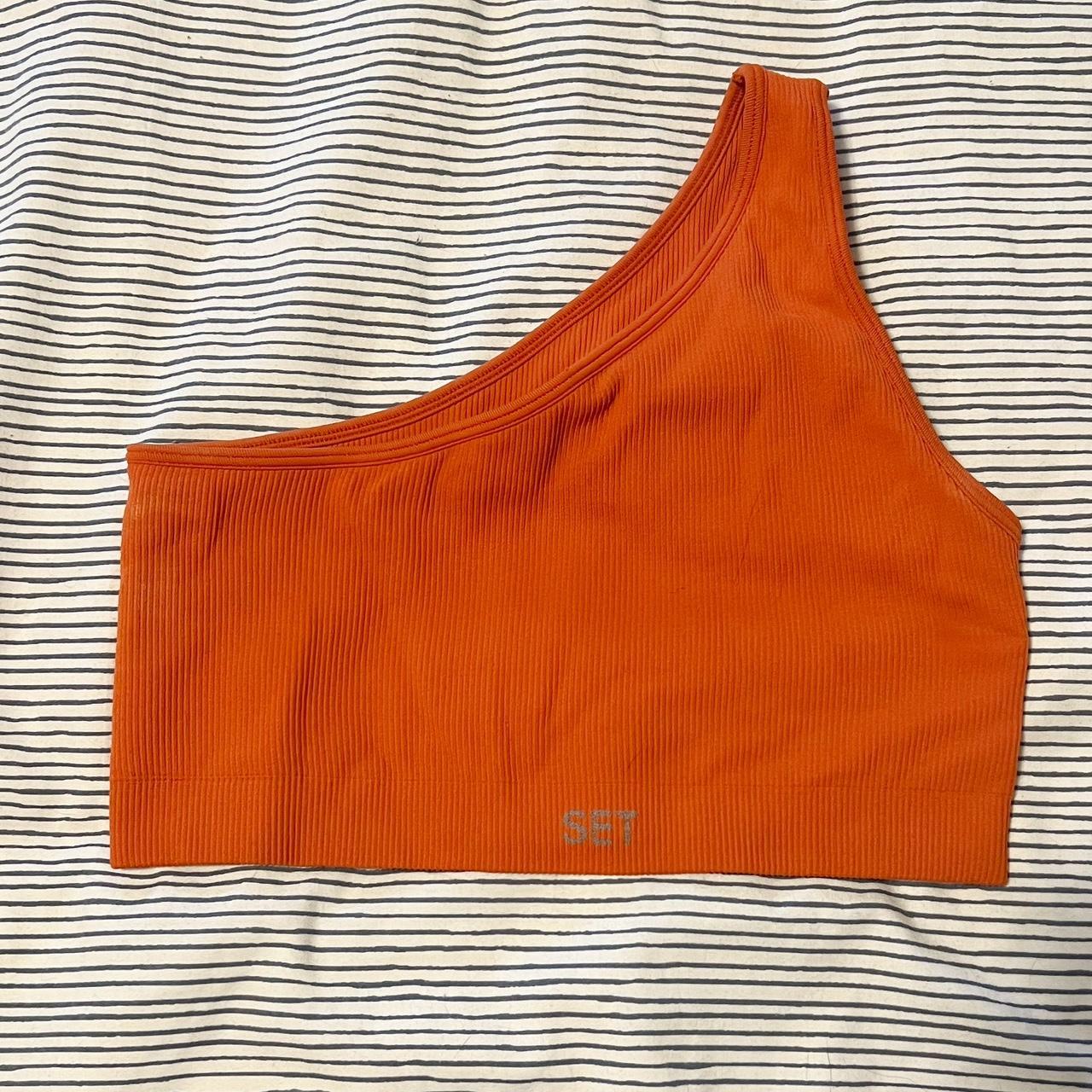 Small- Set active orange one shoulder sports bra (no... - Depop