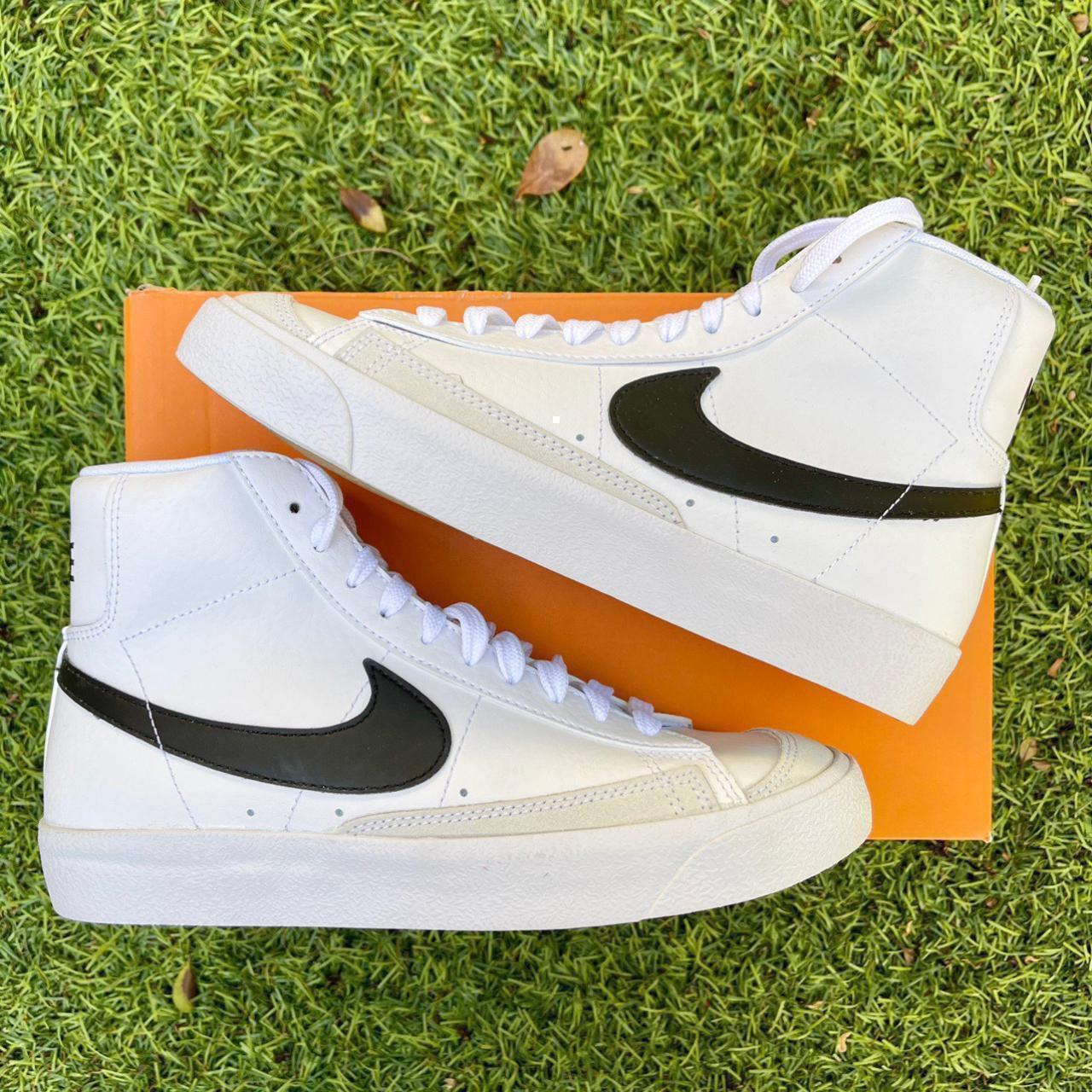 Nike Blazer mid GS white black shoes Brand new... - Depop