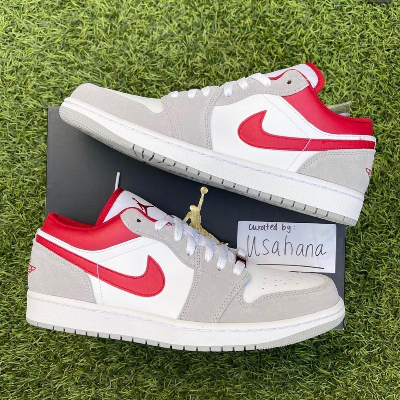 Nike air Jordan 1 Low grey red shoes New release... Depop