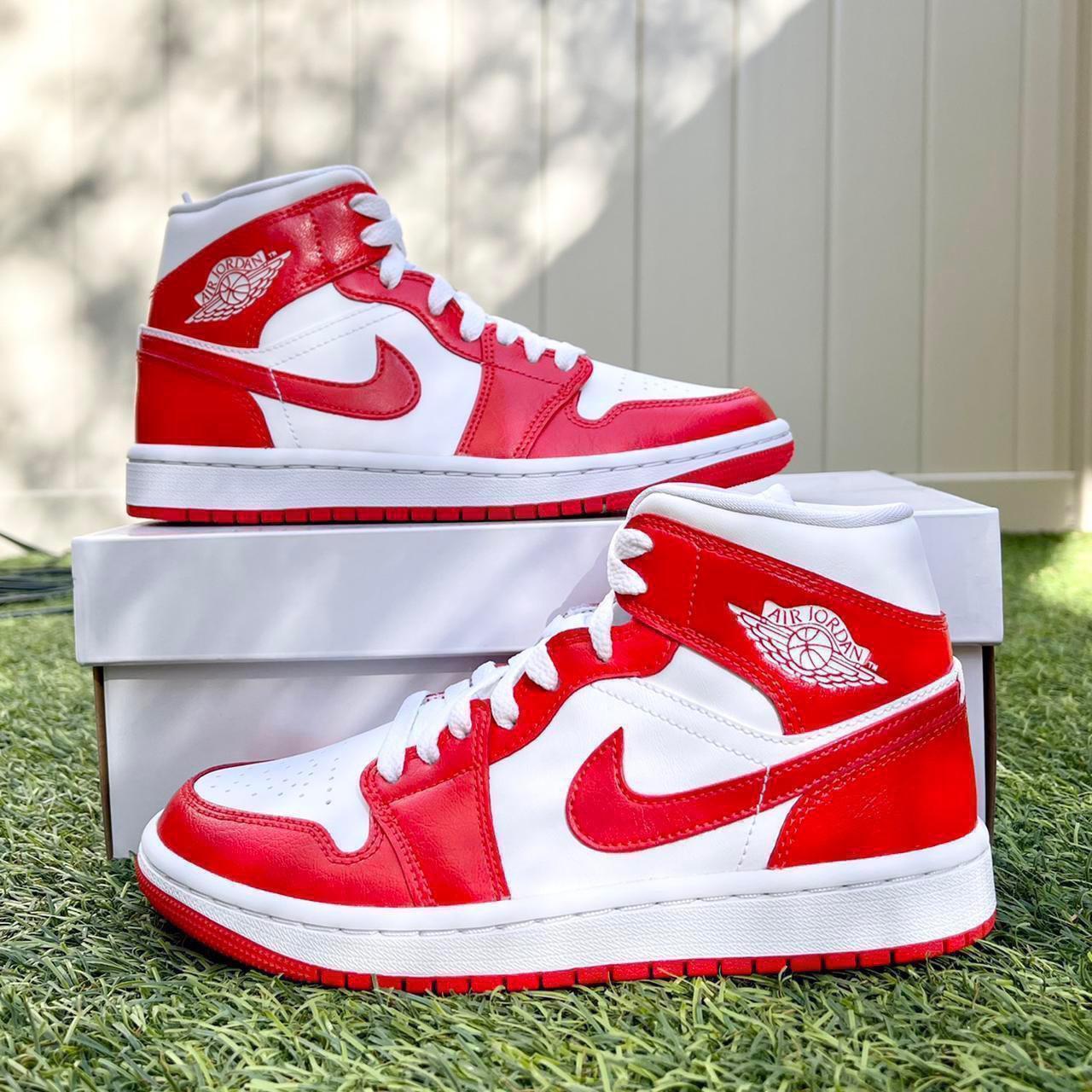 Women’s Nike Air Jordan 1 mid white red shoes... - Depop