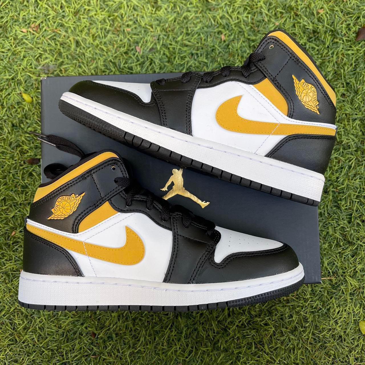 Nike Air Jordan 1 mid GS white black pollen shoes... - Depop