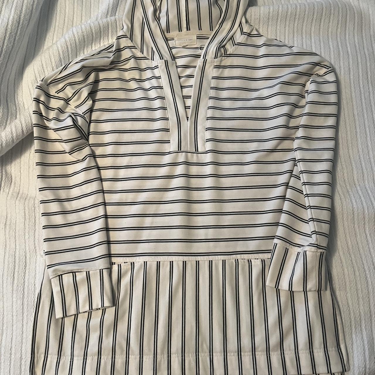 White and navy striped hoodie size small but. Depop