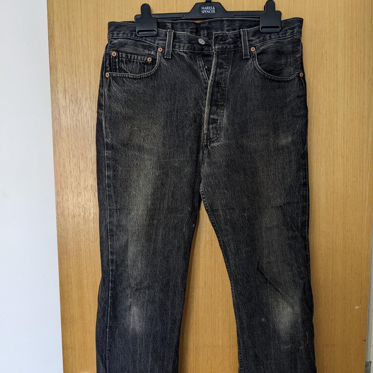 Washed dark grey levi jeans, 34w/36l, worn - Depop