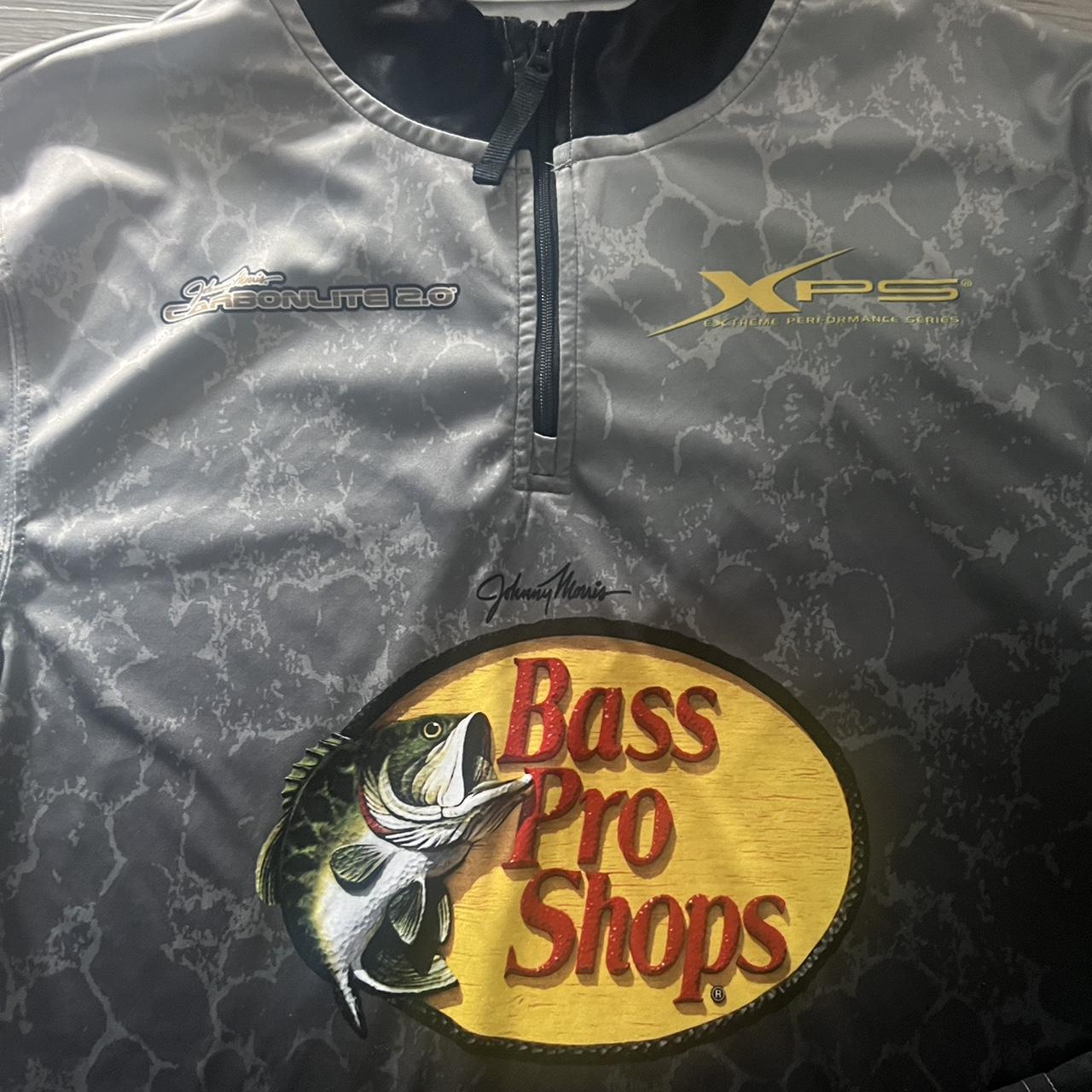 Bass Pro Shops Johnny Morris Fishing Shirt Blue - Depop