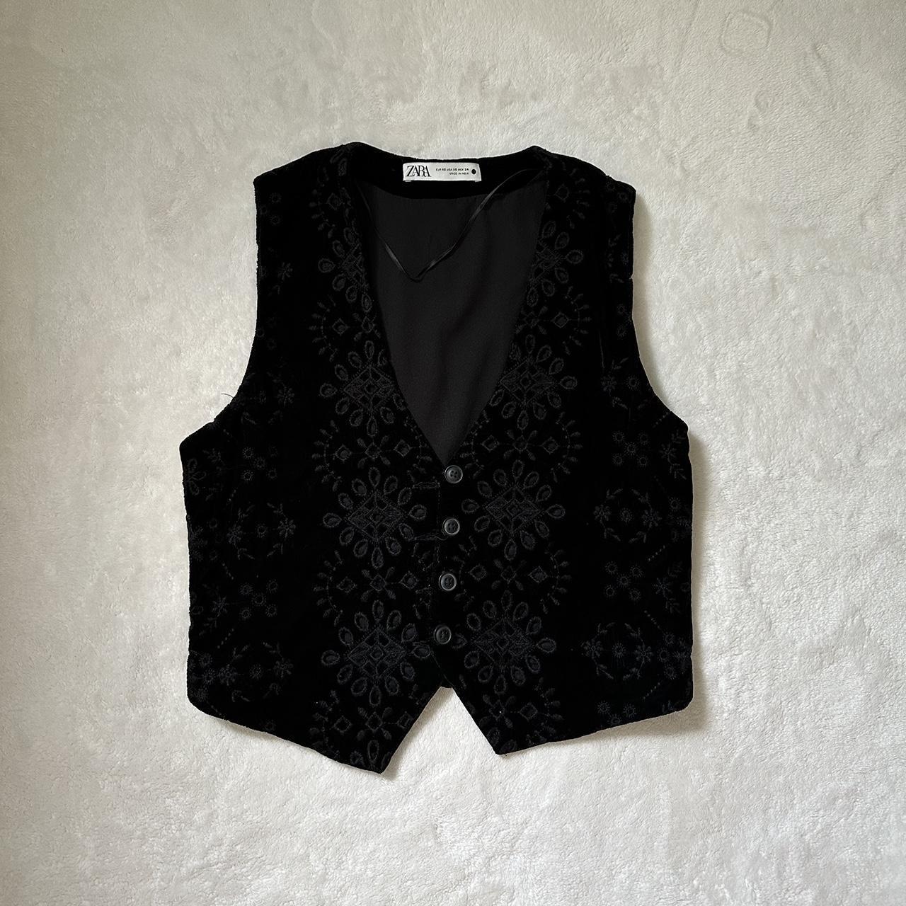 Embroidered velvet vest Size: xs Color: black... - Depop
