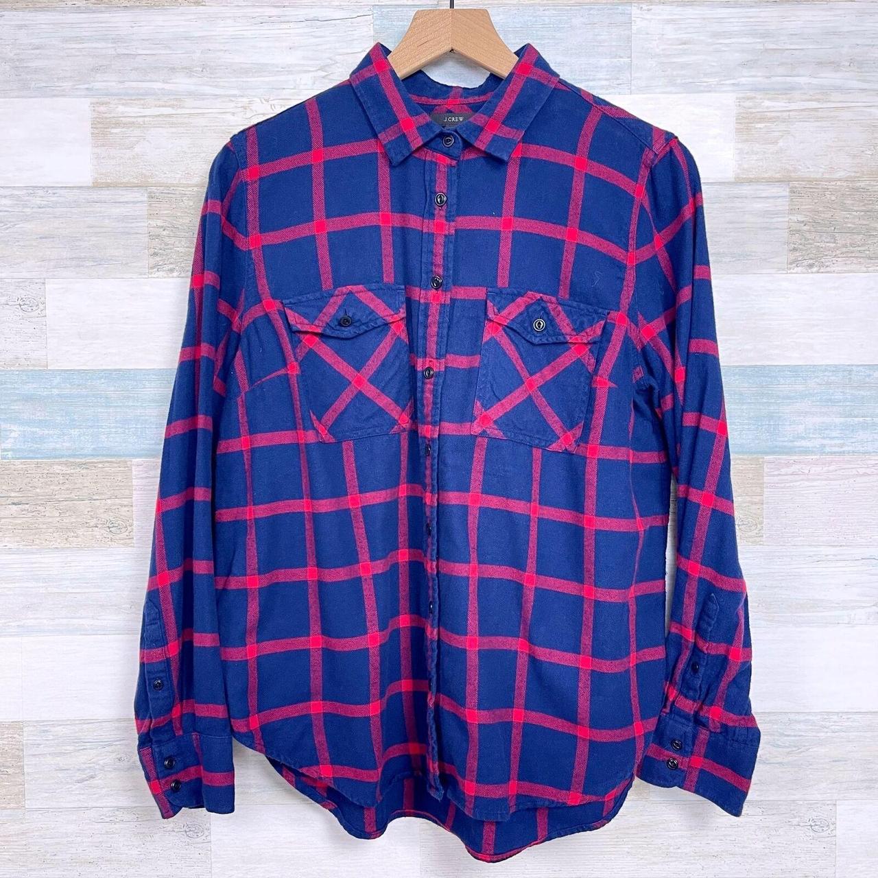 J Crew Flannel Boyfriend Shirt Color Navy Blue