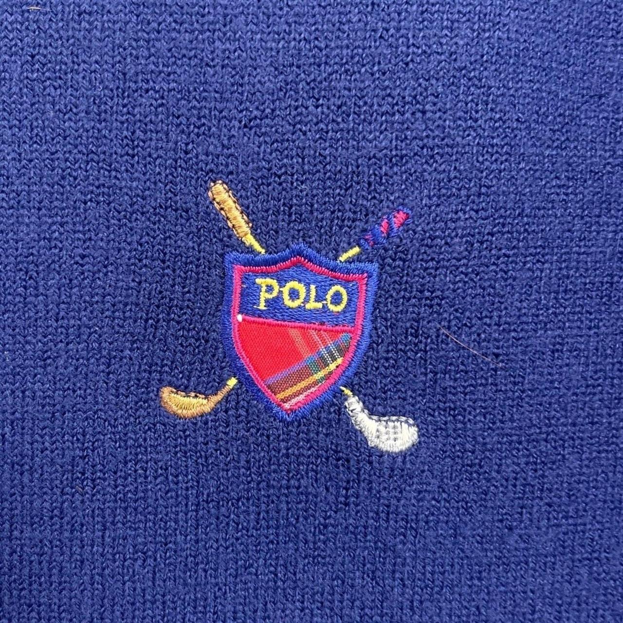 POLO Ralph Lauren Pure Cashmere Sweater 2024 Blue Golf Shield Logo Vintage Mens XL