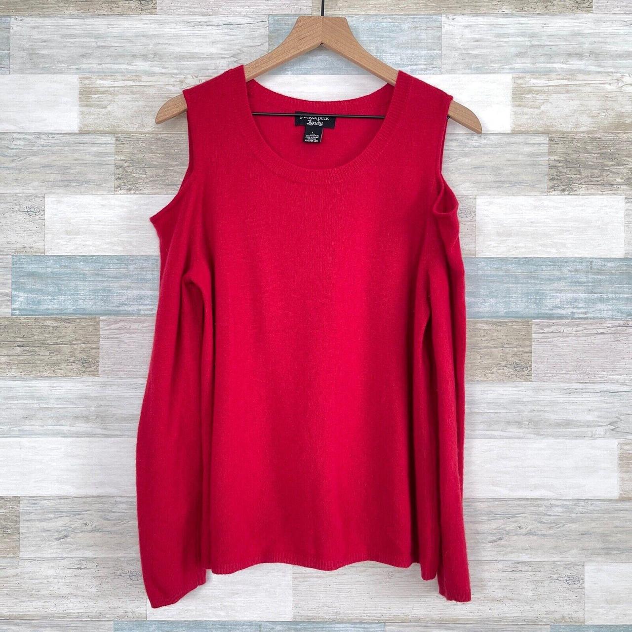 Peck & Peck Luxury 2-Ply Cashmere Cold Shoulder Sweater Red high quality Casual Womens Large