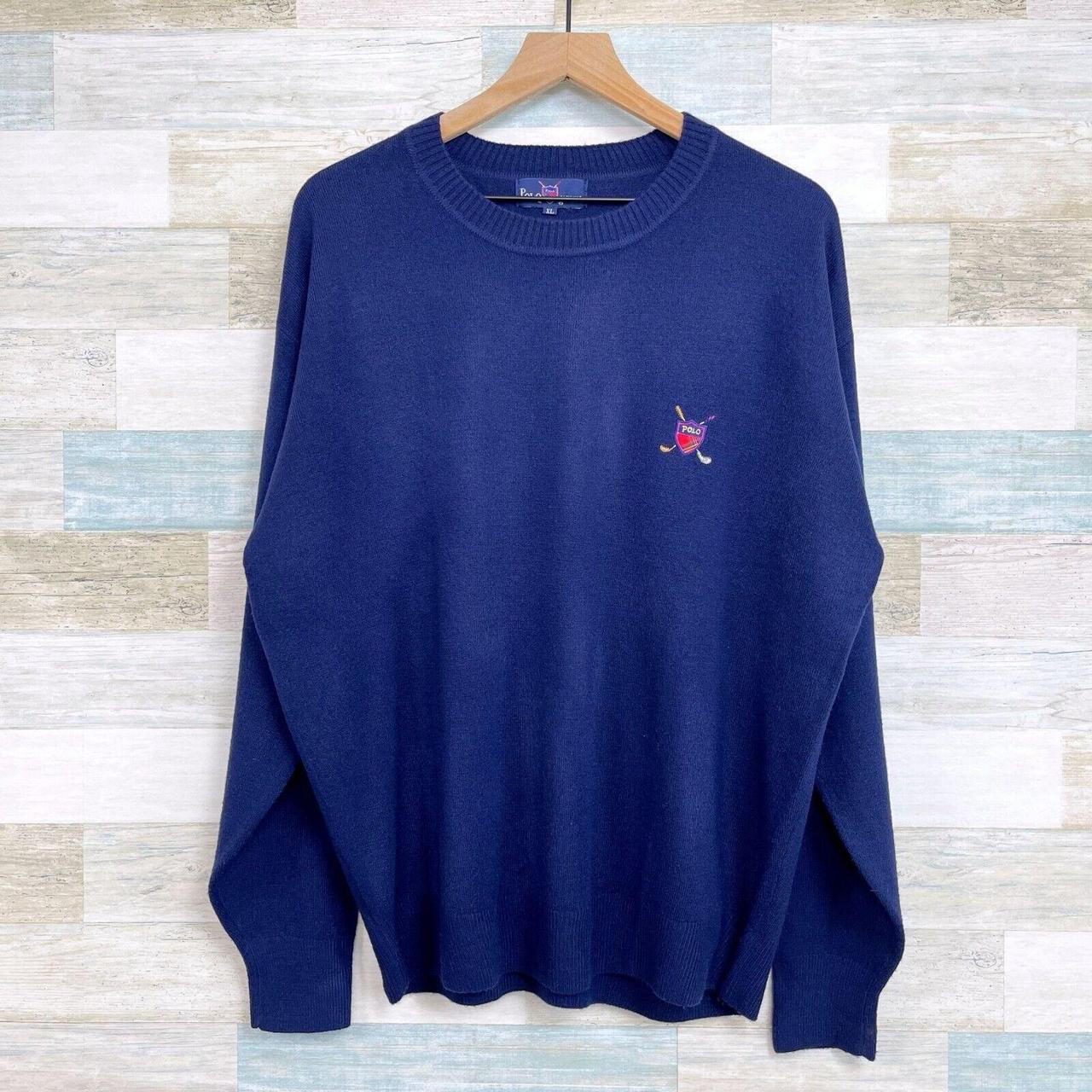 POLO Ralph Lauren Pure Cashmere Sweater Blue Golf Shield popular Logo Vintage Mens XL