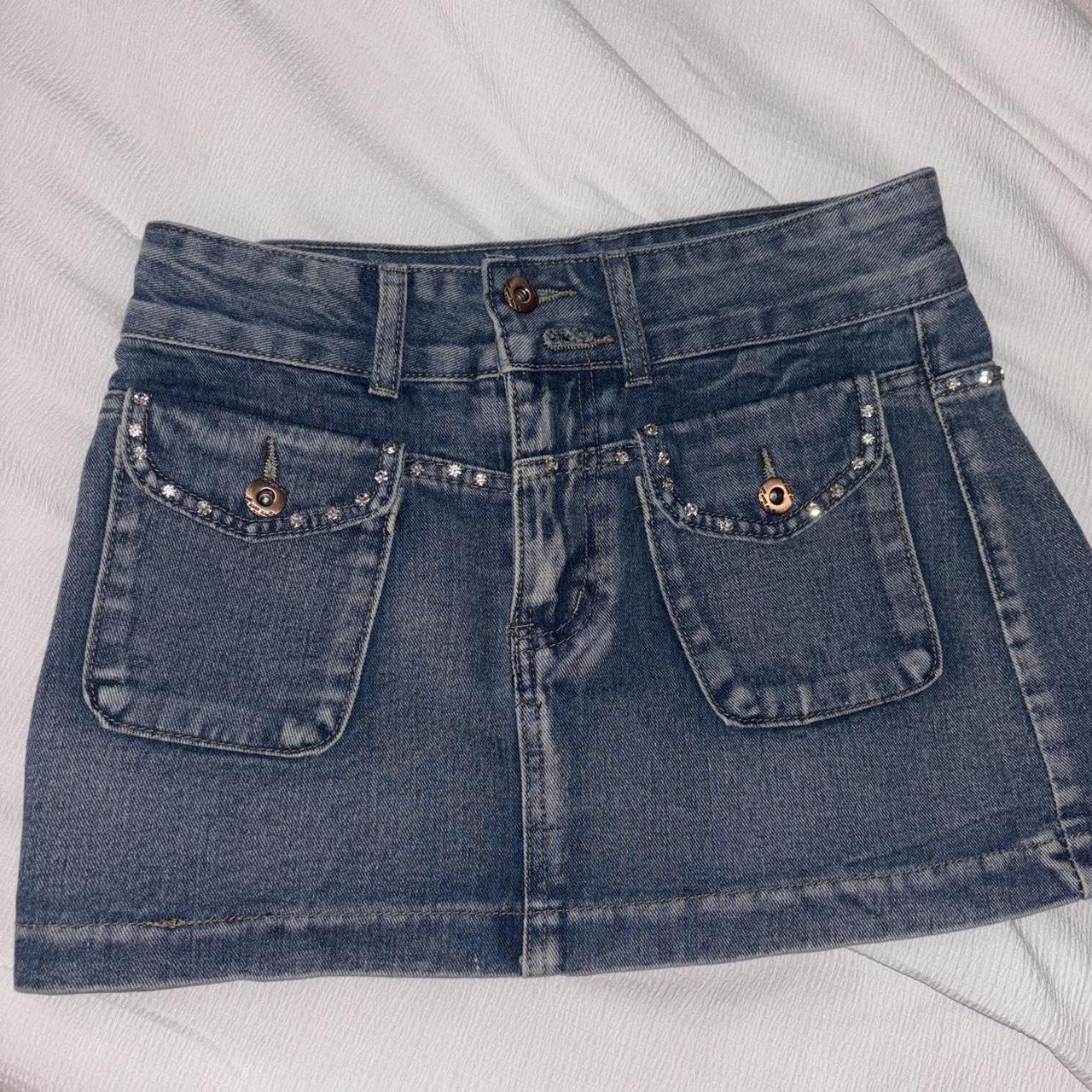 cute denim mini skirt never worn fits s-m waist: 28 - Depop