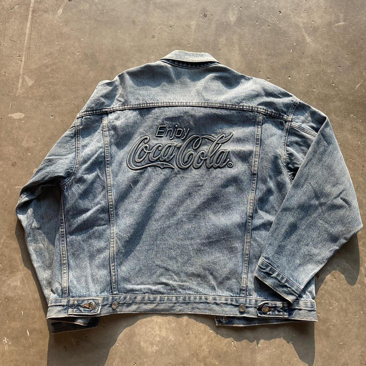 Enjoy Coca-Cola embossed denim jacket. Unisex... - Depop