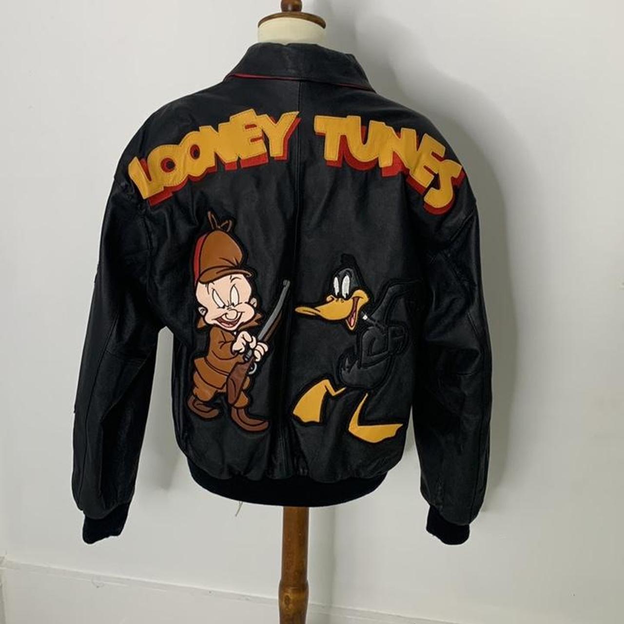 Vintage Leather Looney Tunes Moto Jacket Awesome... - Depop