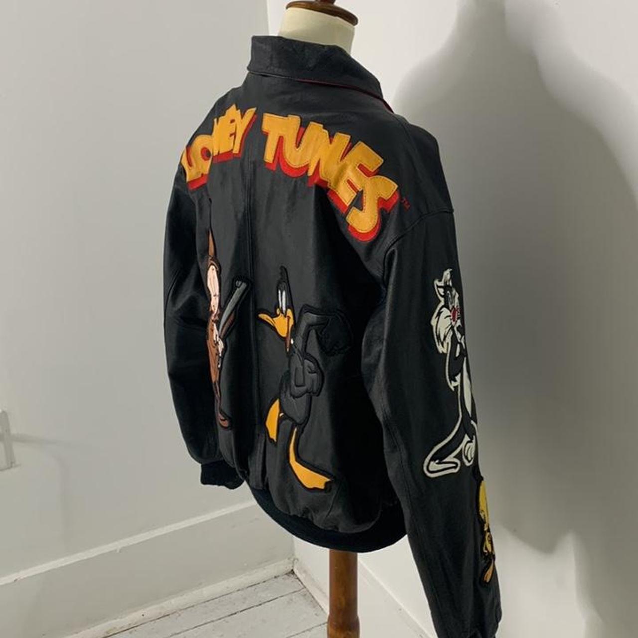 Vintage Leather Looney Tunes Moto Jacket Awesome... - Depop